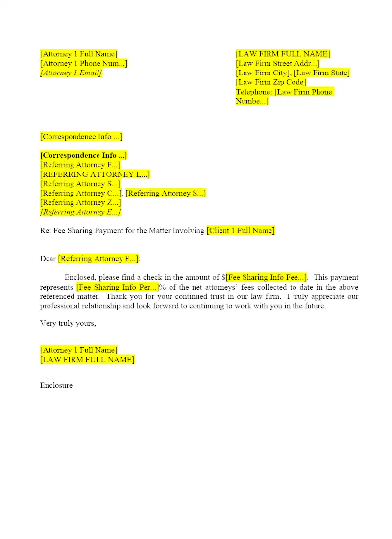 Fee Sharing Letter to Client