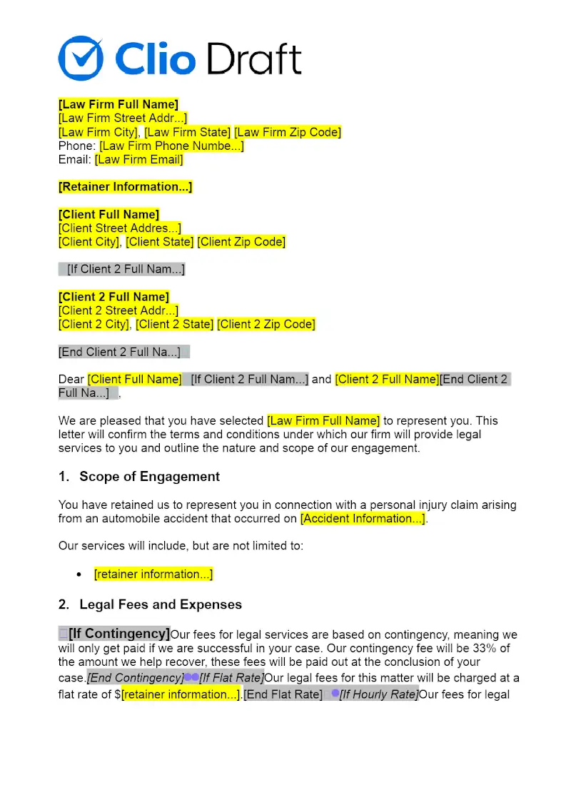 Representation Agreement (Personal Injury)