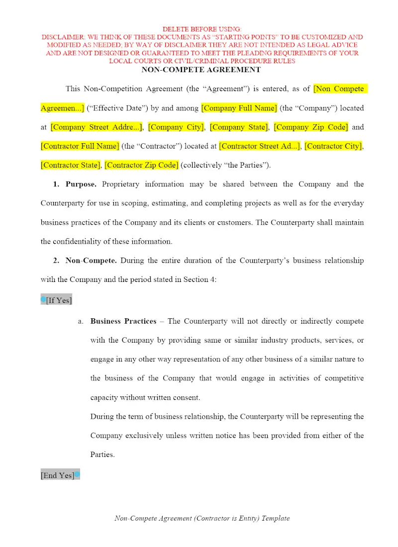 Non-Compete Agreement (Individual)