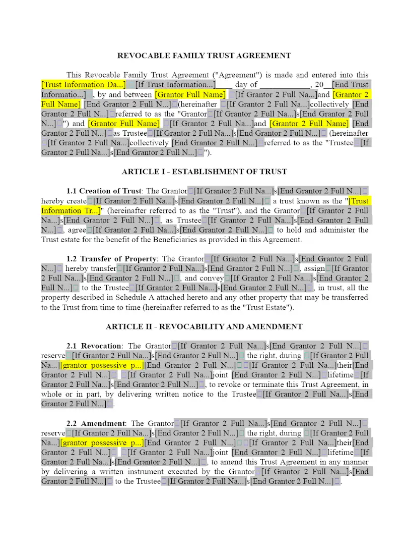 Revocable Family Trust Agreement