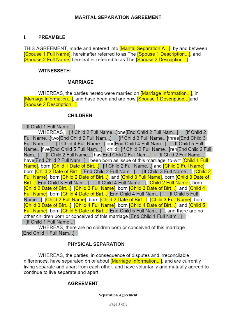 Marital Separation Agreement