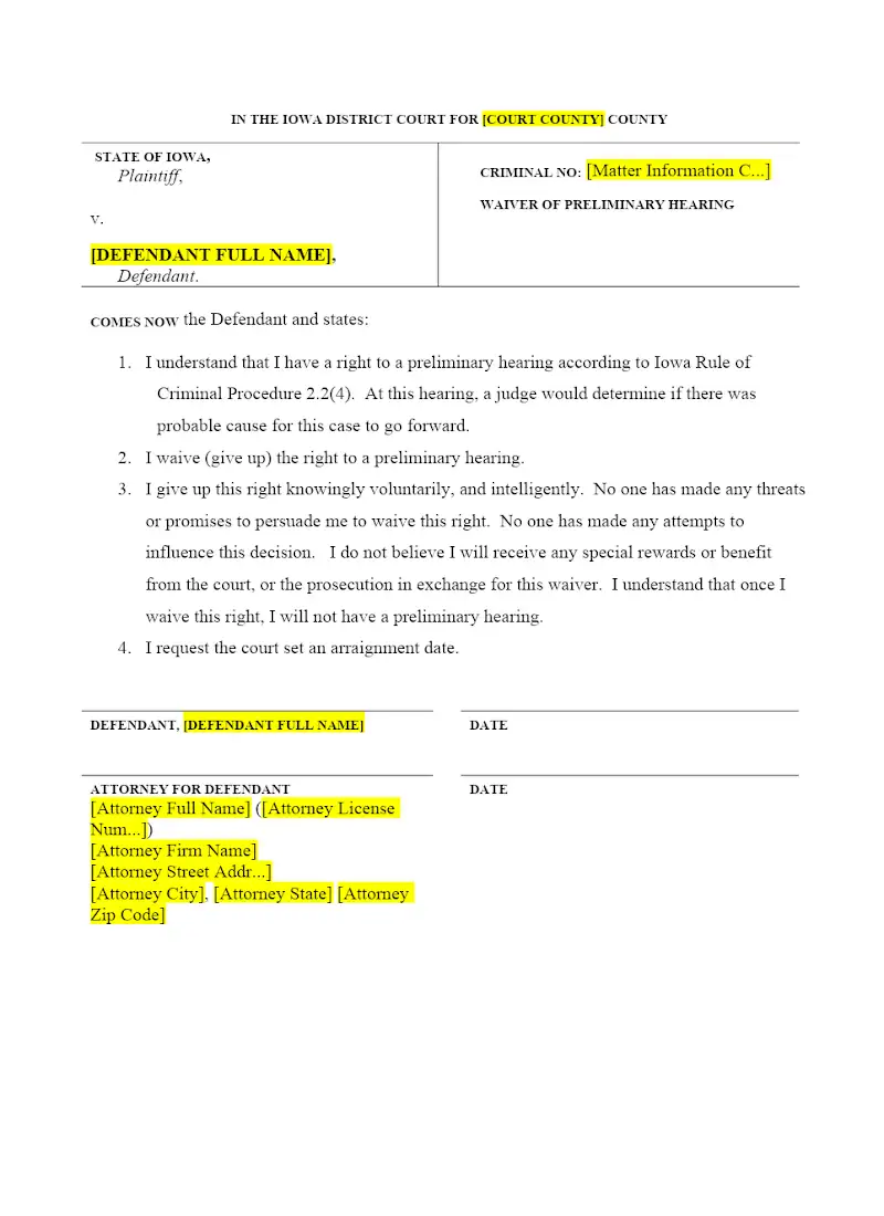 Waiver of Preliminary Hearing