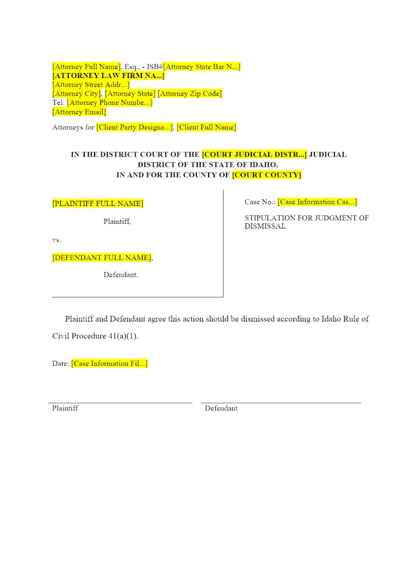 Stipulation for Judgment of Dismissal