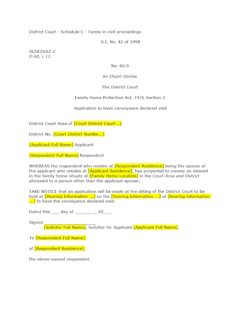 Application to have conveyance declared void (60.9)