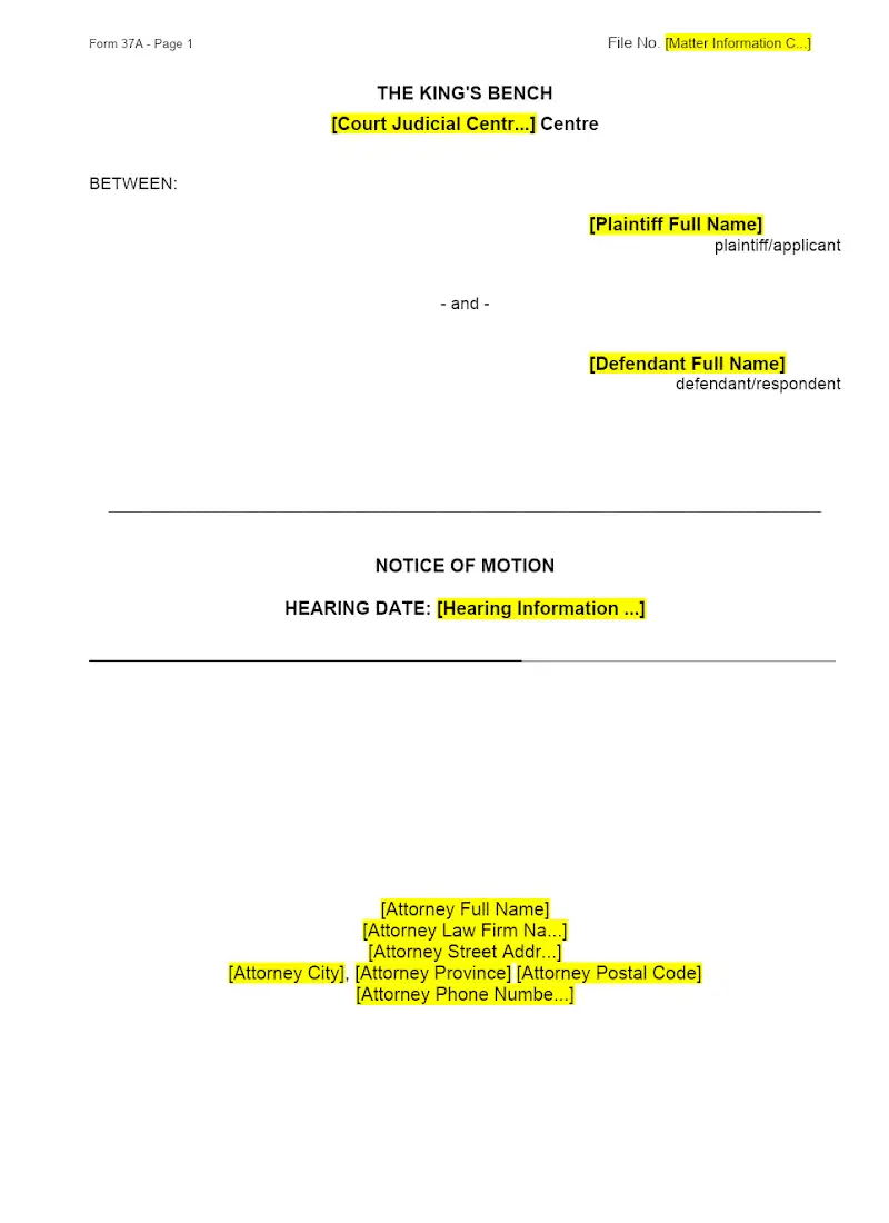Notice of Motion (Form 37A)
