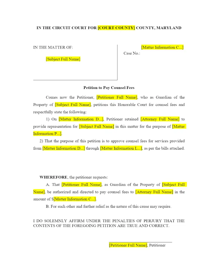 Petition to Pay Counsel Fees