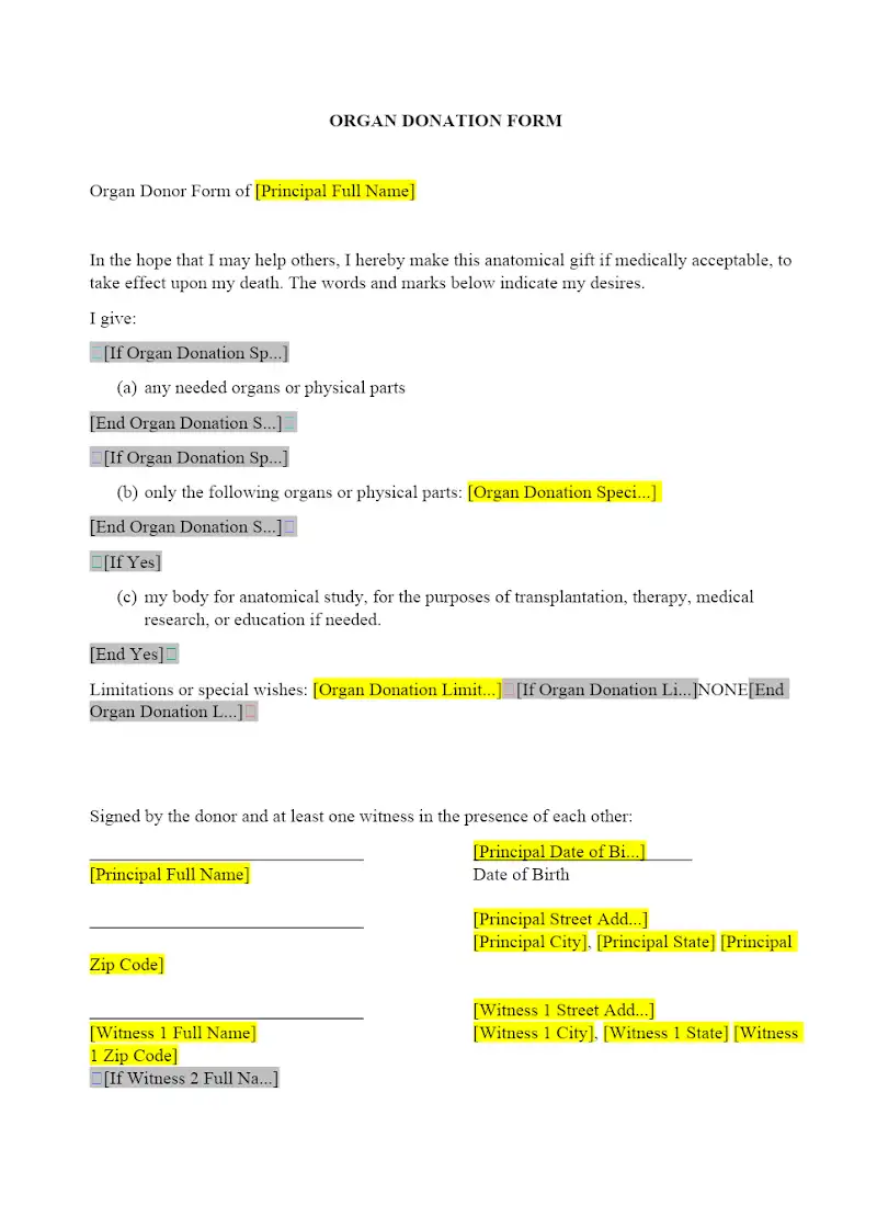 Organ Donation Form