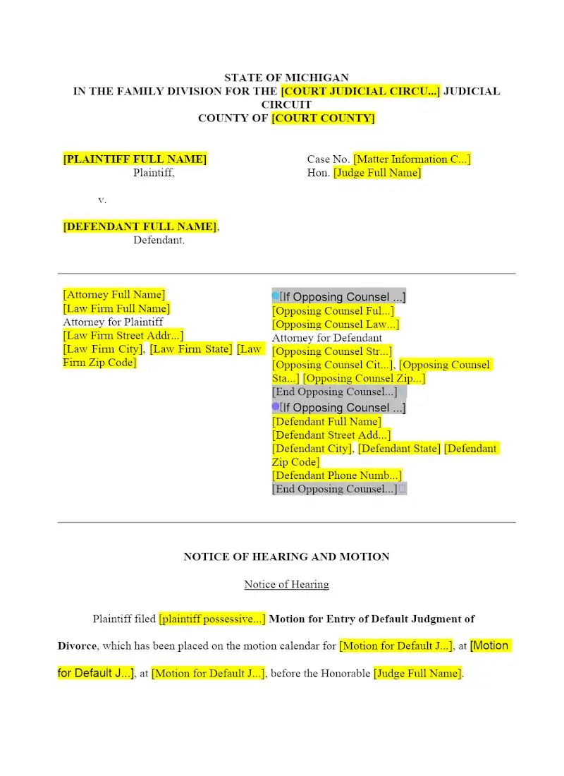 Notice and Motion for Default Judgment of Divorce
