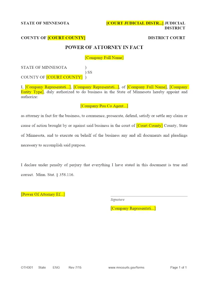 POA for Court Appearance (OTH301)