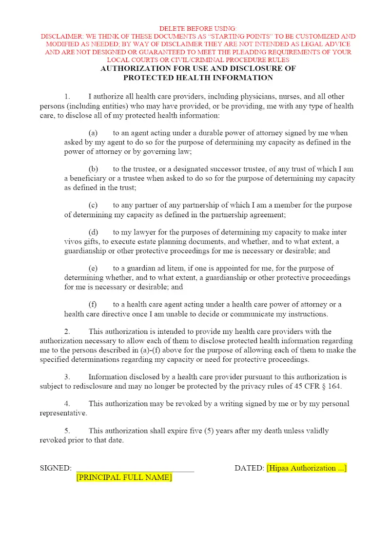 HIPAA Authorization (1-page)
