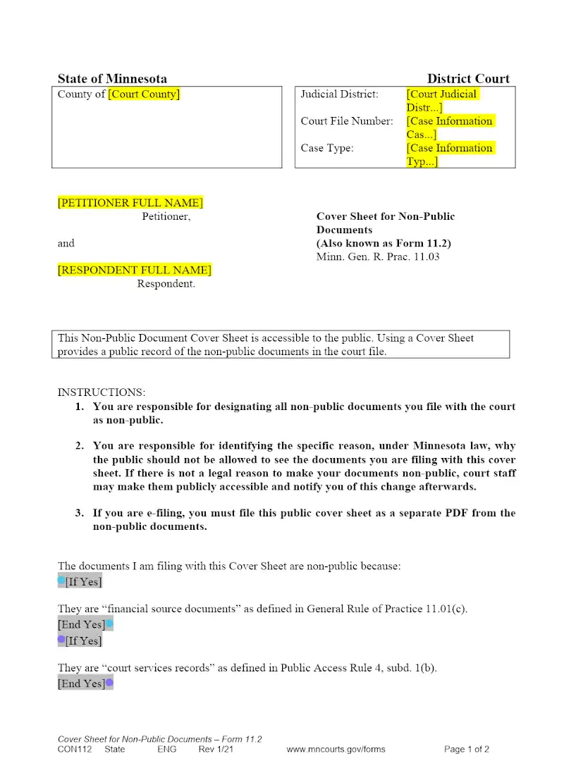 Cover Sheet for Non-Public Documents (Form 11-2)