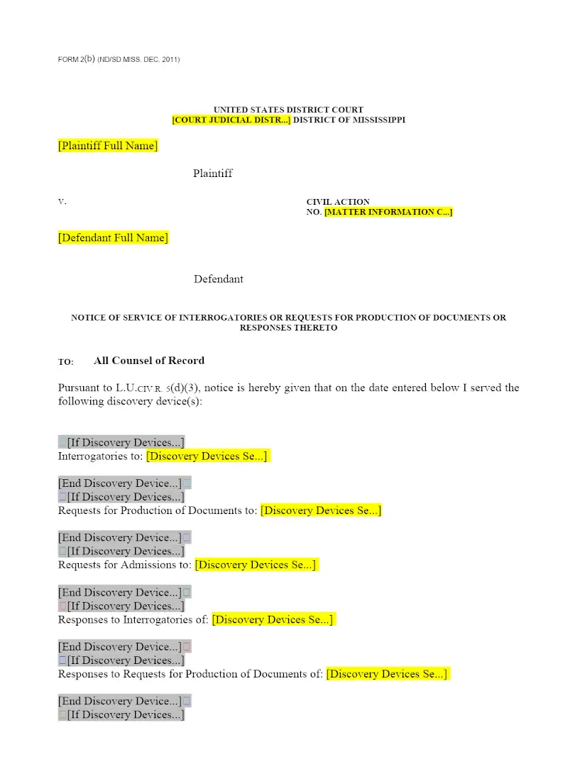USDC Notice of Service of Discovery Requests (Form 2b)