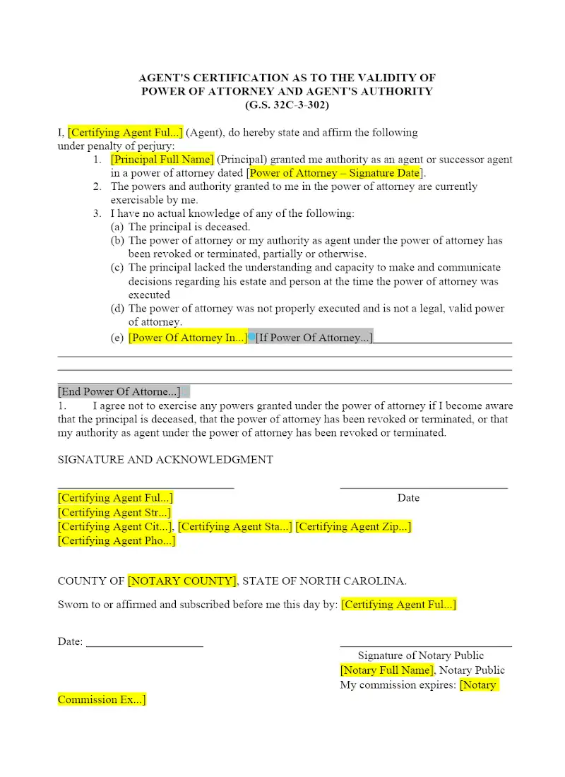 Agent's Certification