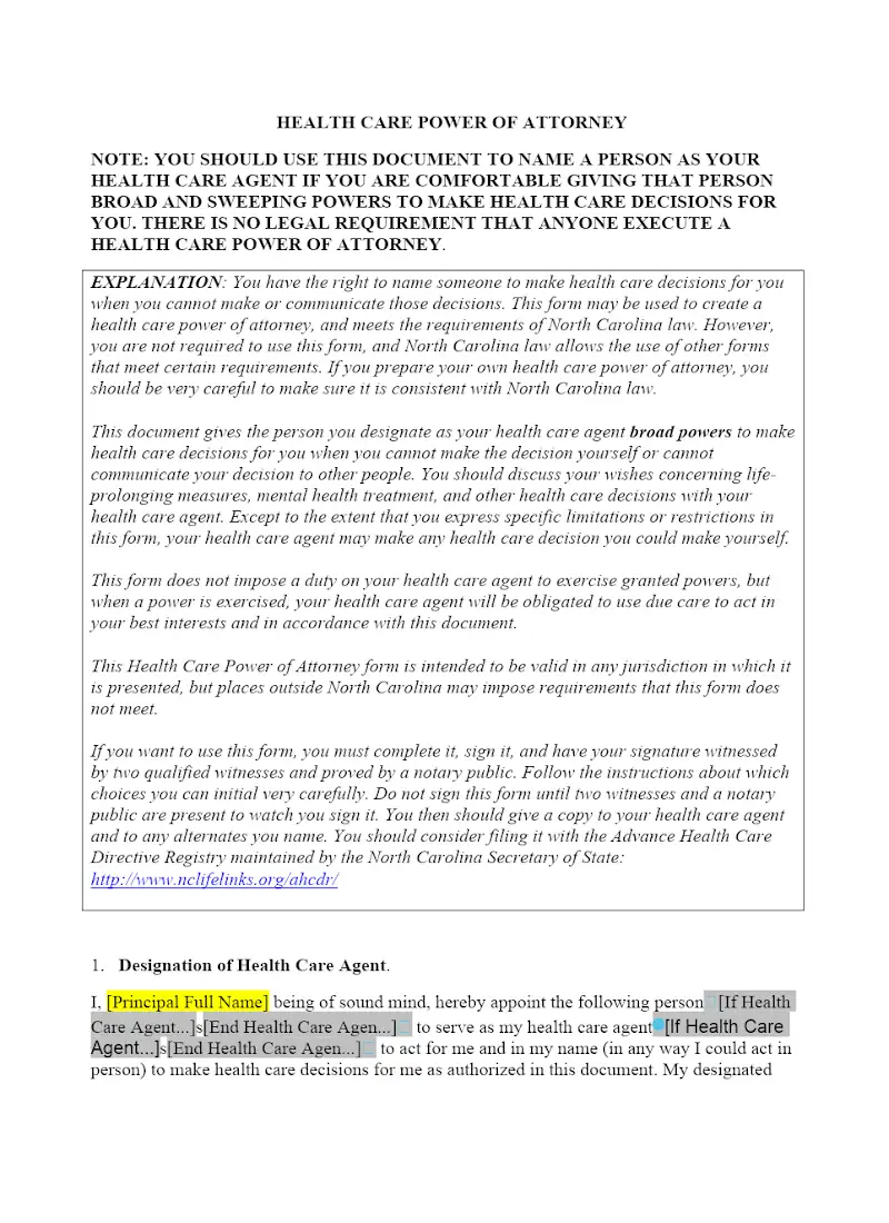 Statutory Health Care Power of Attorney