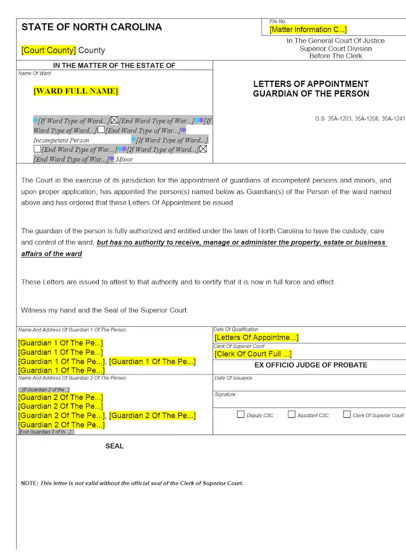 Letters of Appointment Guardian of Person (AOC-E-408)