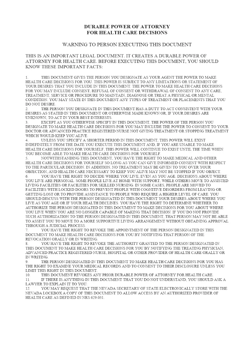 Durable POA for Health Care Decisions