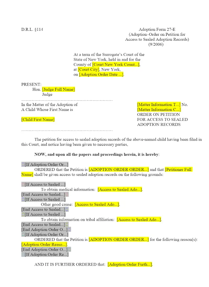 Adoption-Order on Petition for Access to Sealed Adoption Records (27-E)