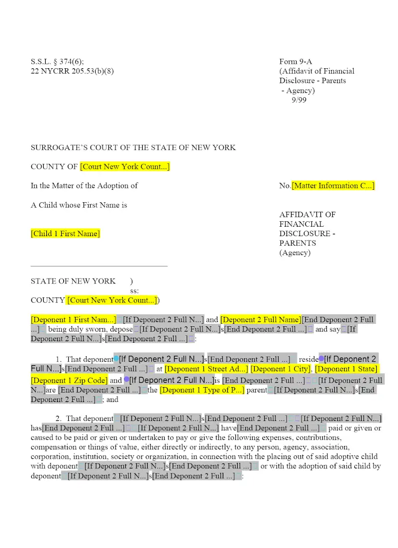 Affidavit of Financial Disclosure - Parents (Agency) (9-A)