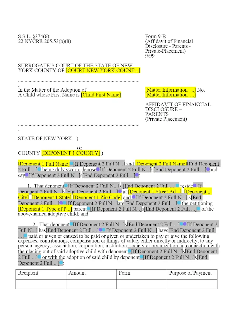 Affidavit of Financial Disclosure - Parents (Private-Placement) (9-B)