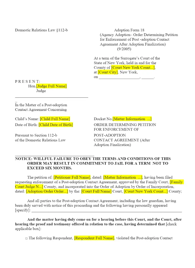 Order Determining Petition For Enforcement Of Post-adoption Contact Agreement (After Adoption Finalization) (18)
