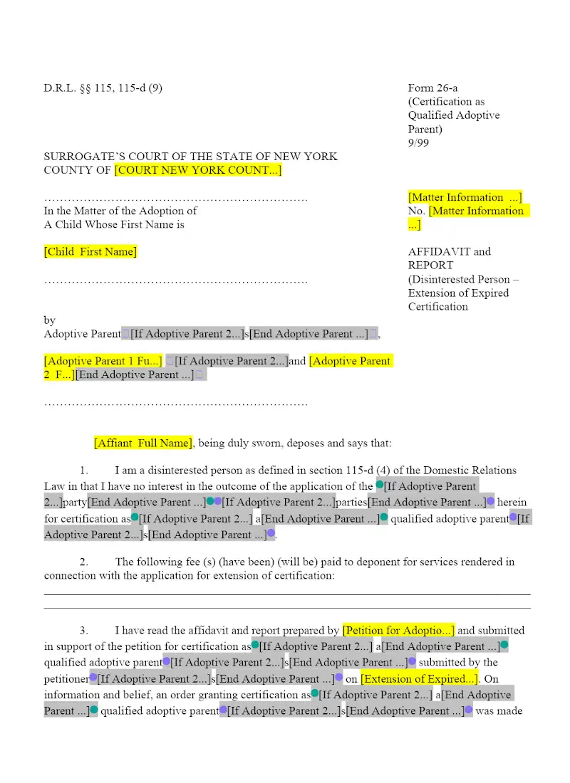 Affidavit & Report (Disinterested Person - Extension of Expired Certification) (26-A)