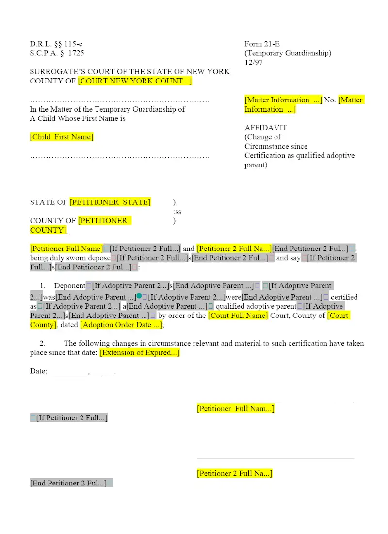 Affidavit (Change of circumstances since certification as qualified adoptive parent) (21-E)