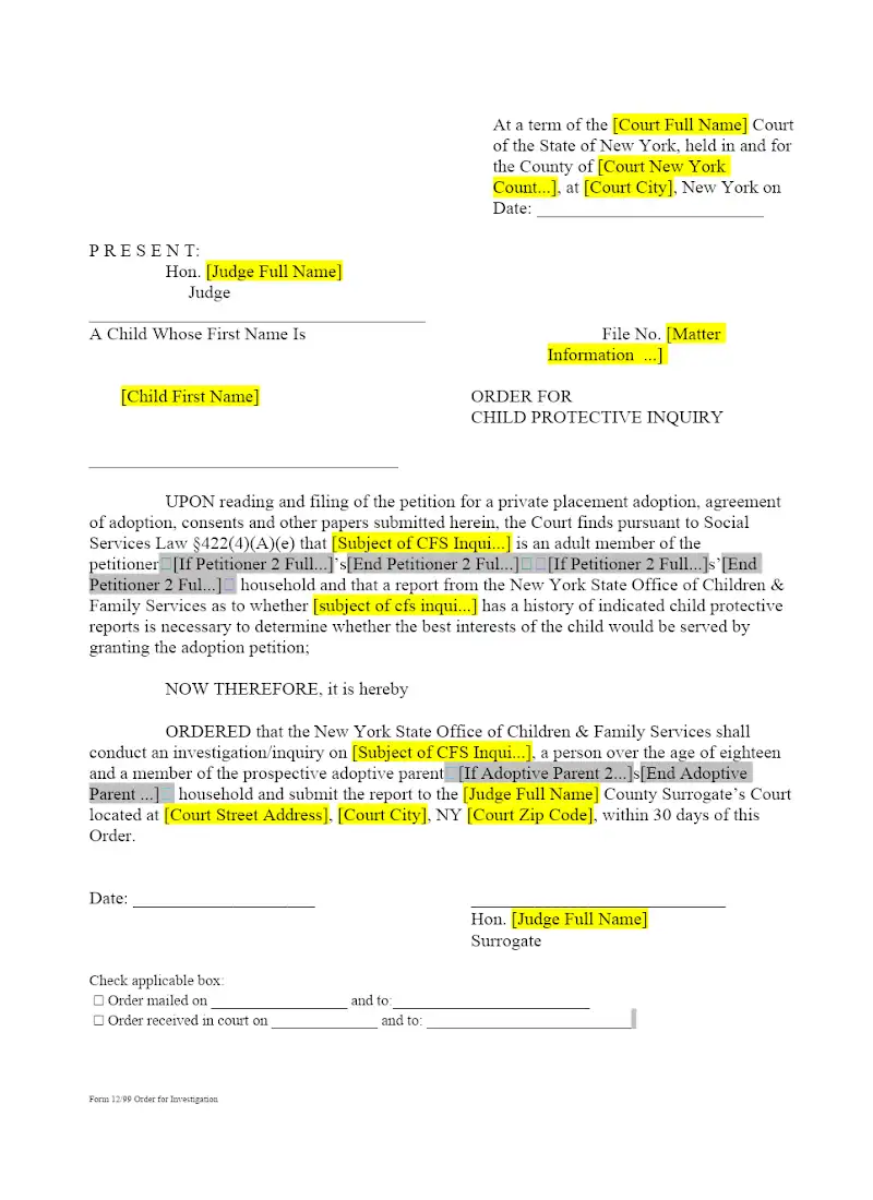 Order of Child Protective Inquiry