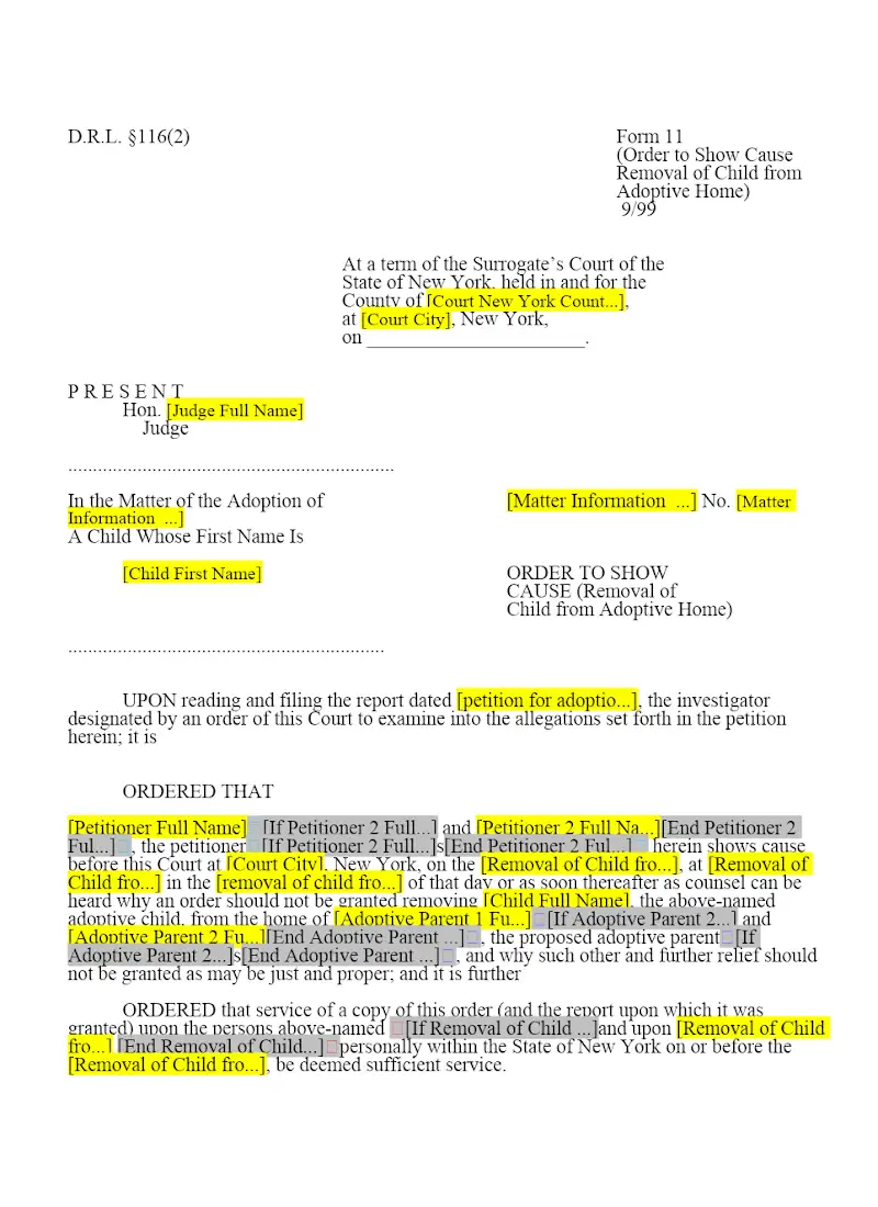Order to Show Cause (Removal of child from Adoptive Home) (11)