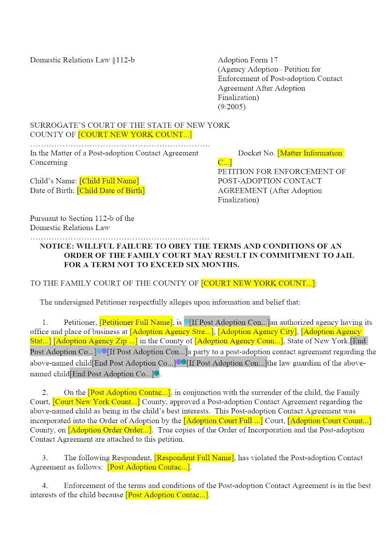 Petition For Enforcement Of Post-adoption Contact Agreement (After Adoption Finalization) (17)