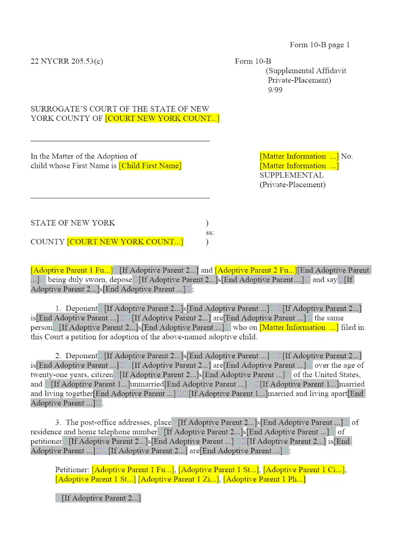 Supplemental Affidavit (Private Placement) (10-B)