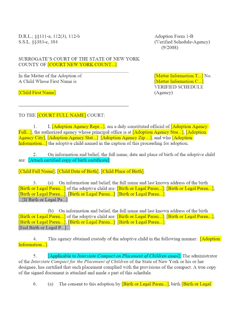 Verified Schedule (Agency) (1-B)