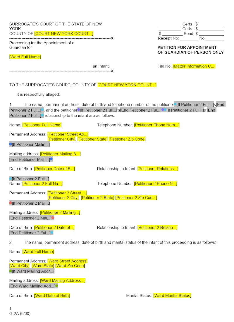 Petition for Appointment of Guardian of Person Only (G-2A, G-1, G-5, G-3, G-4)