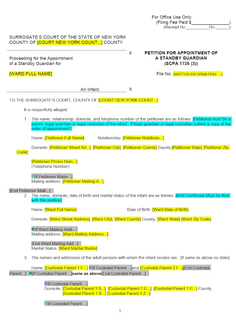 Petition for Standby Guardianship (SCPA 1726(3)) (SG-1, SG-3, SG-5, SG-7, SG-9)