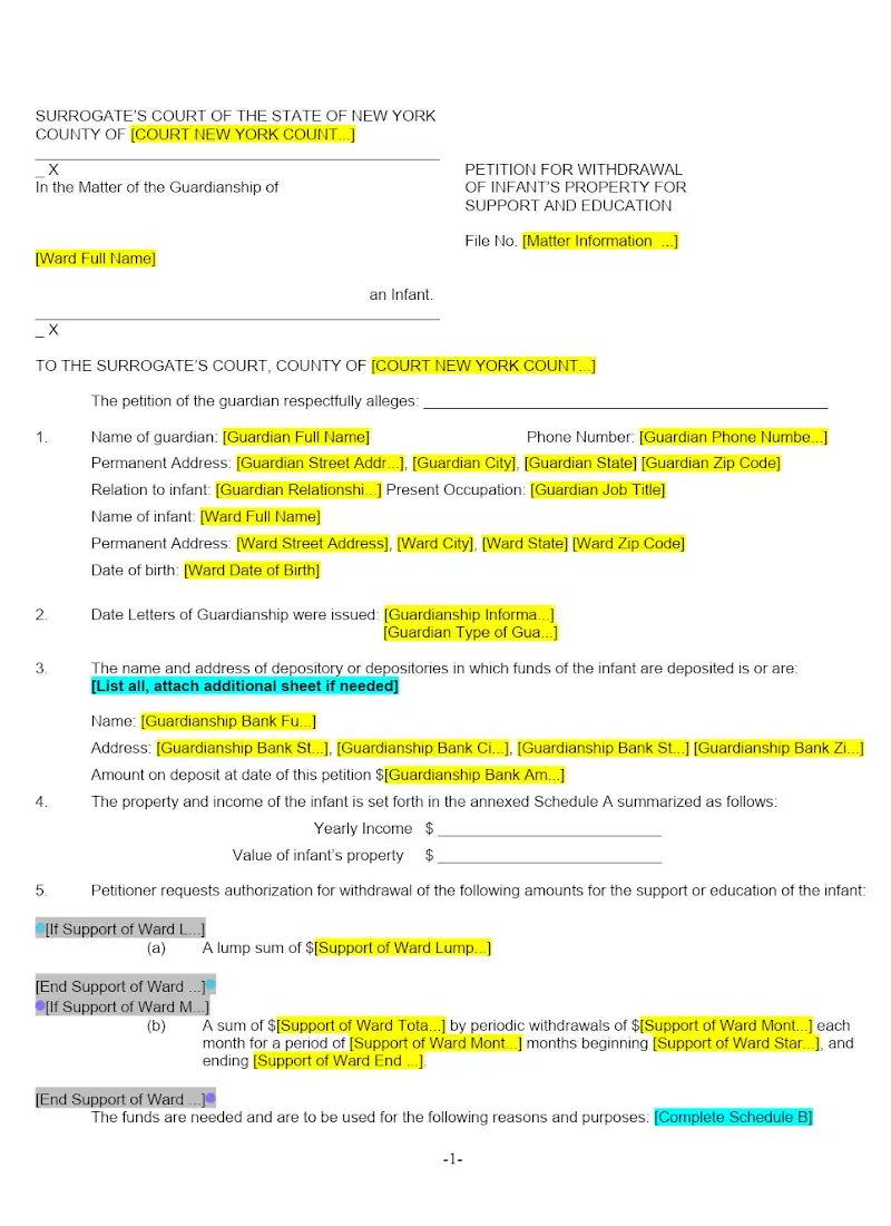 Petition for Withdrawal of Infant's Property for Support & Education (G-8)