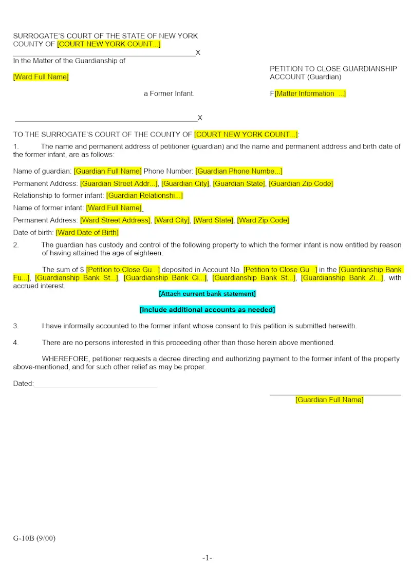 Petition to Close Guardianship Account (Guardian) (G-10B)