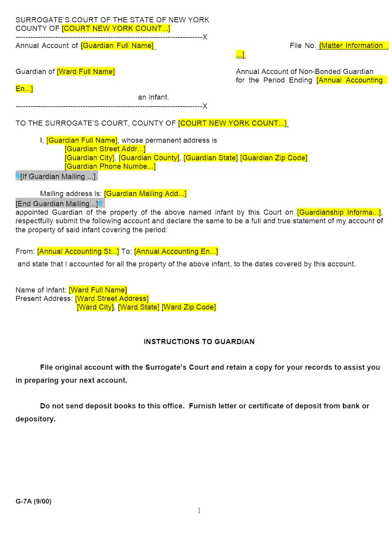 Annual Account of Non-Bonded Guardian (G-7A)