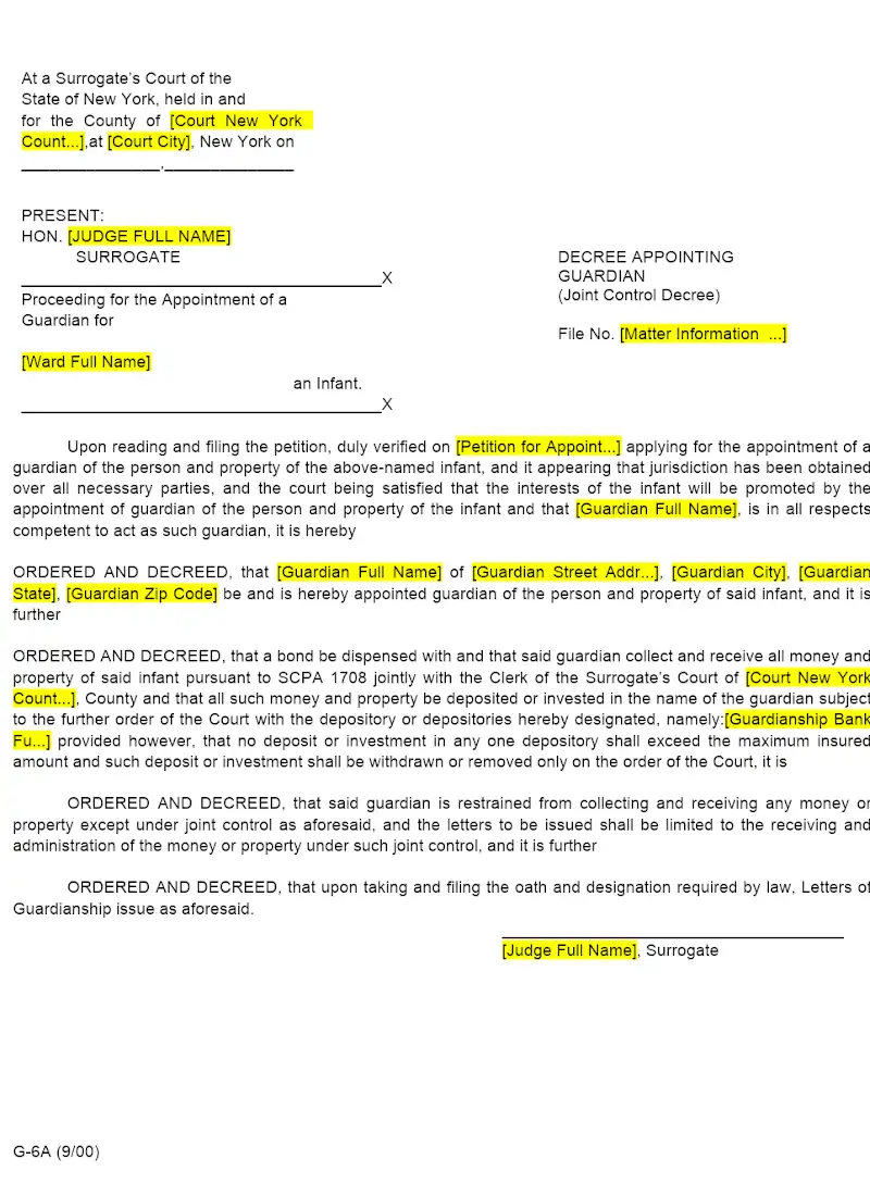 Decrees Appointing Guardian (G-6A, G-6B, G-12A, G-12B)