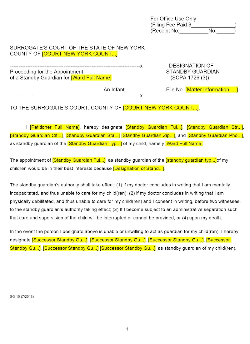 Designation of Standby Guardian (SCPA 1726(3)) (SG-10)