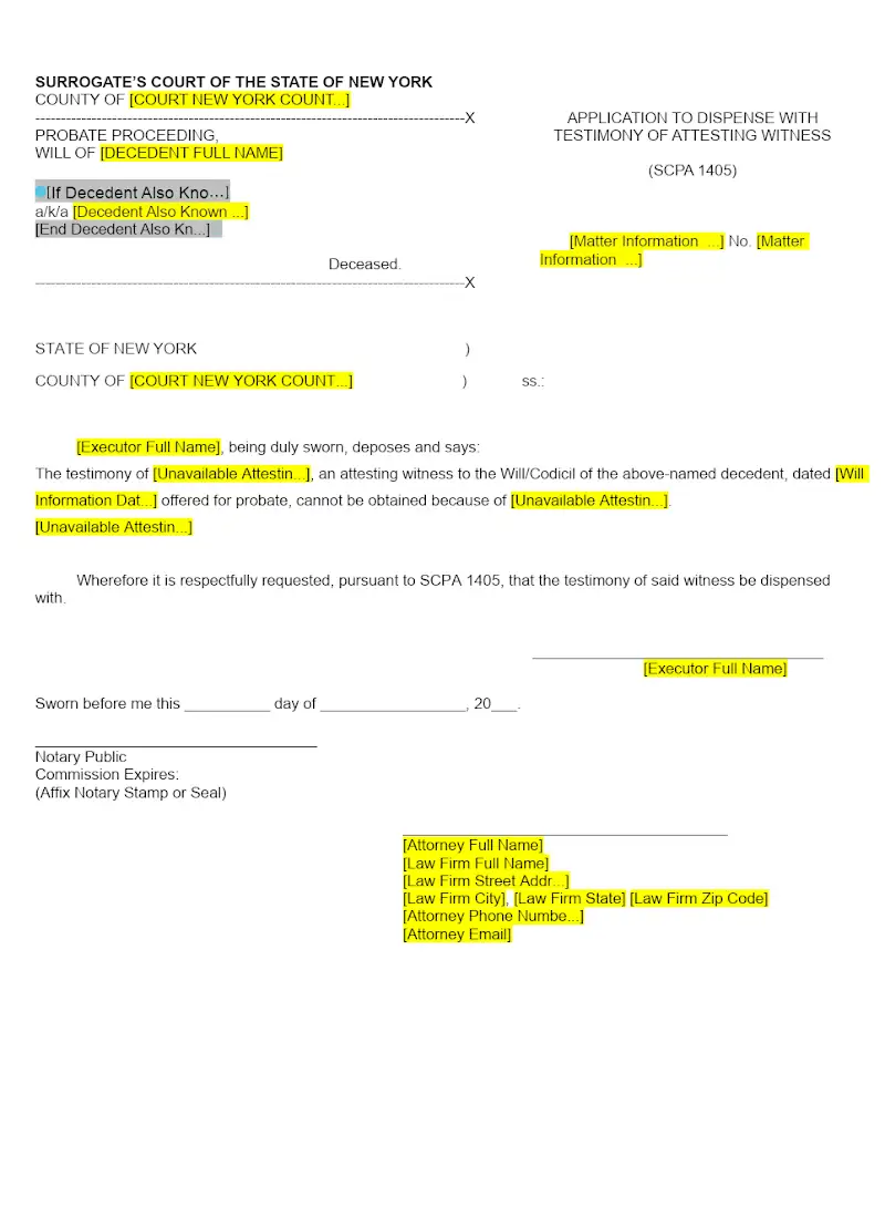 Application to Dispense with Testimony of Attesting Witness (Form P-8)