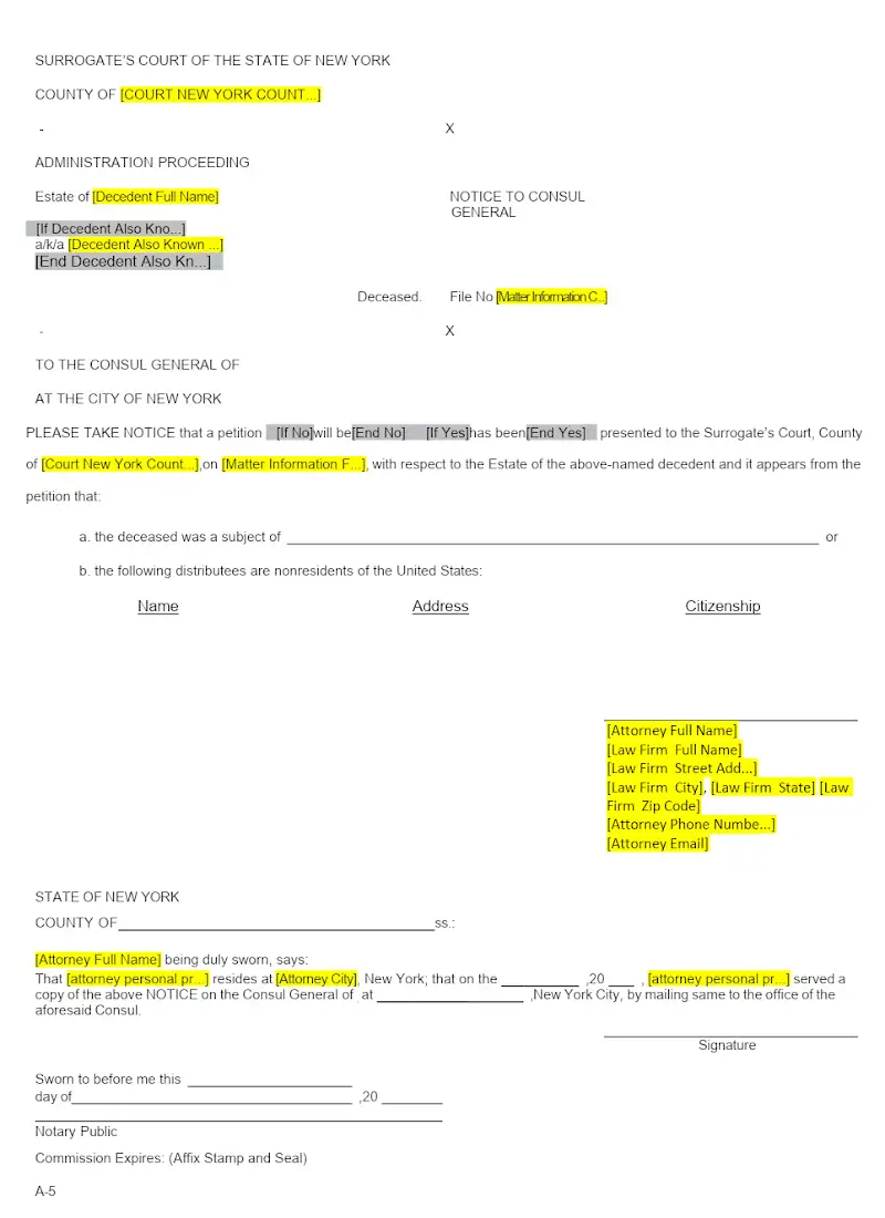 Notice to Consul General (Form A-5)