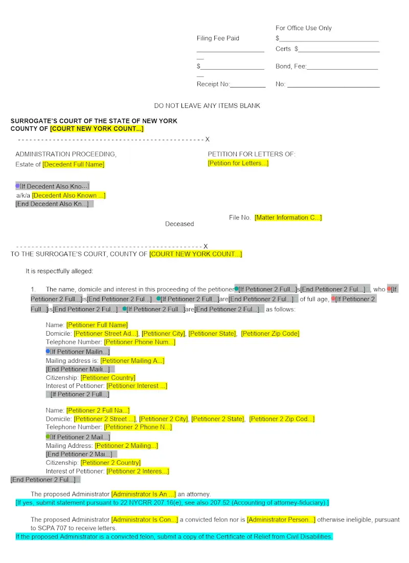 Petition for Letters of Administration (Form A-1)
