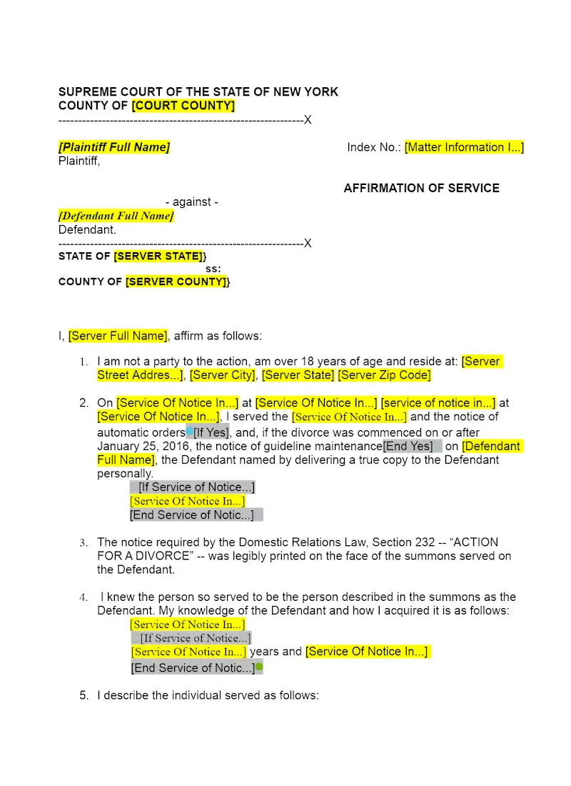 Affirmation of Service (UD-3)