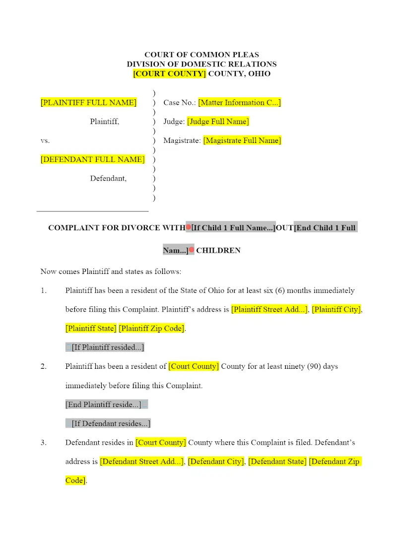 Complaint for Divorce (Form 7)