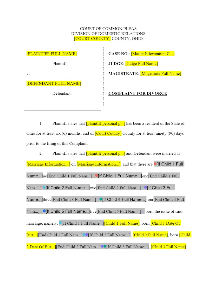 Complaint for Divorce (w/ kids)