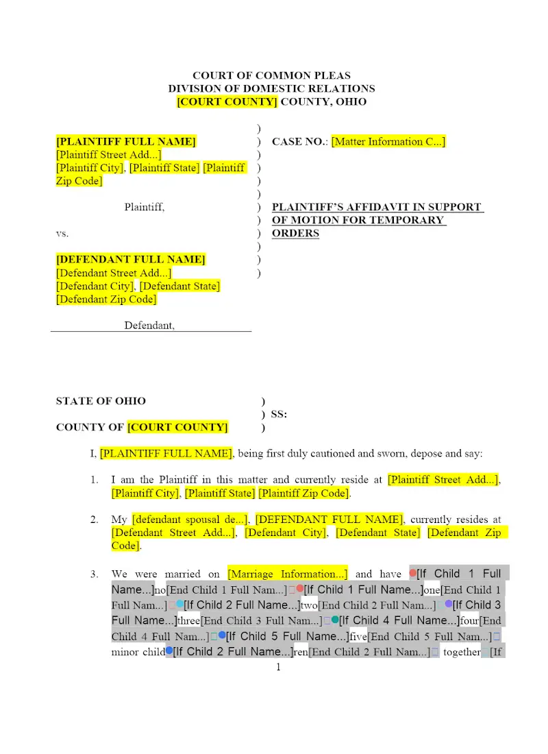 Plaintiff's Affidavit in Support of Temp Orders