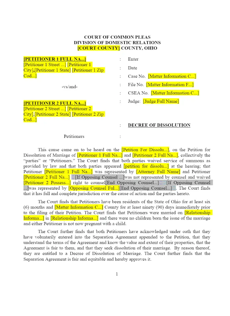 Decree of Dissolution, No Children