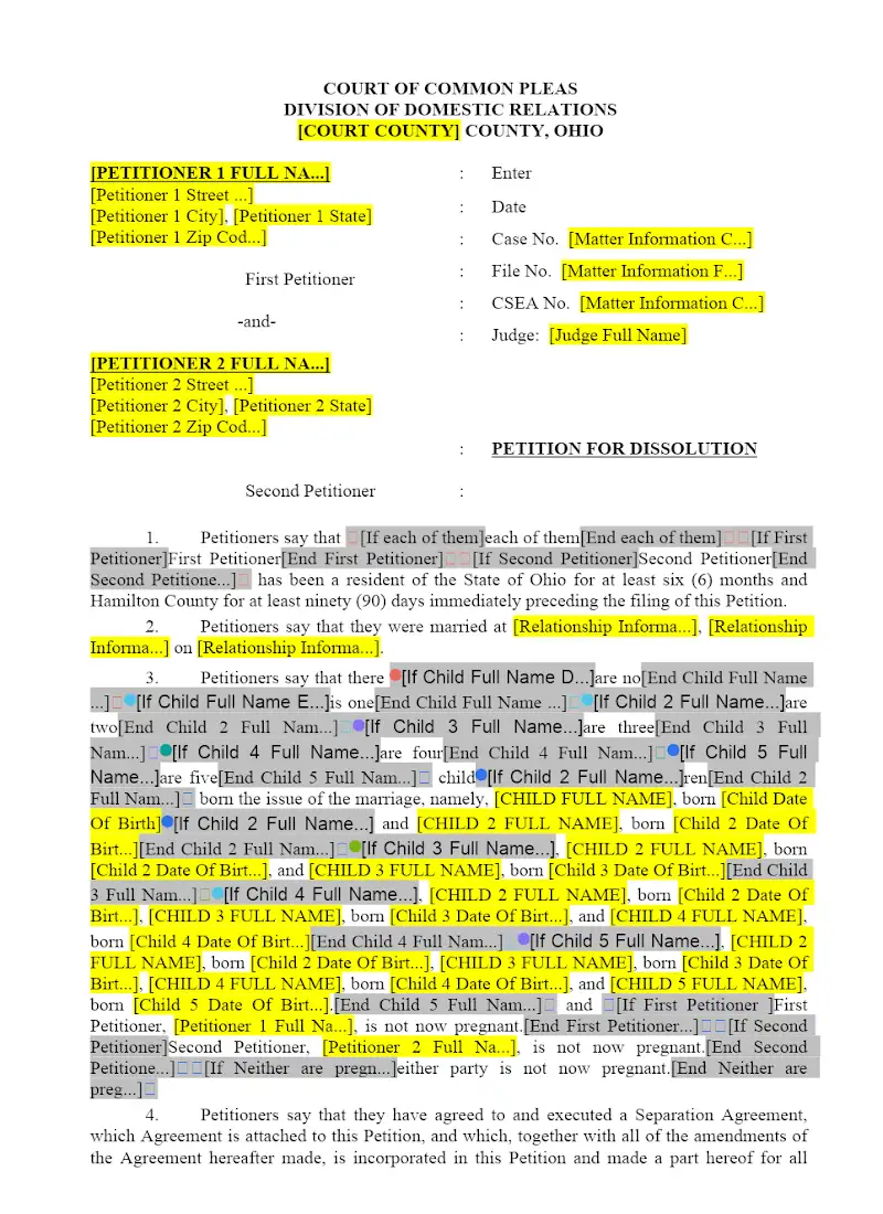 Petition for Dissolution, Children