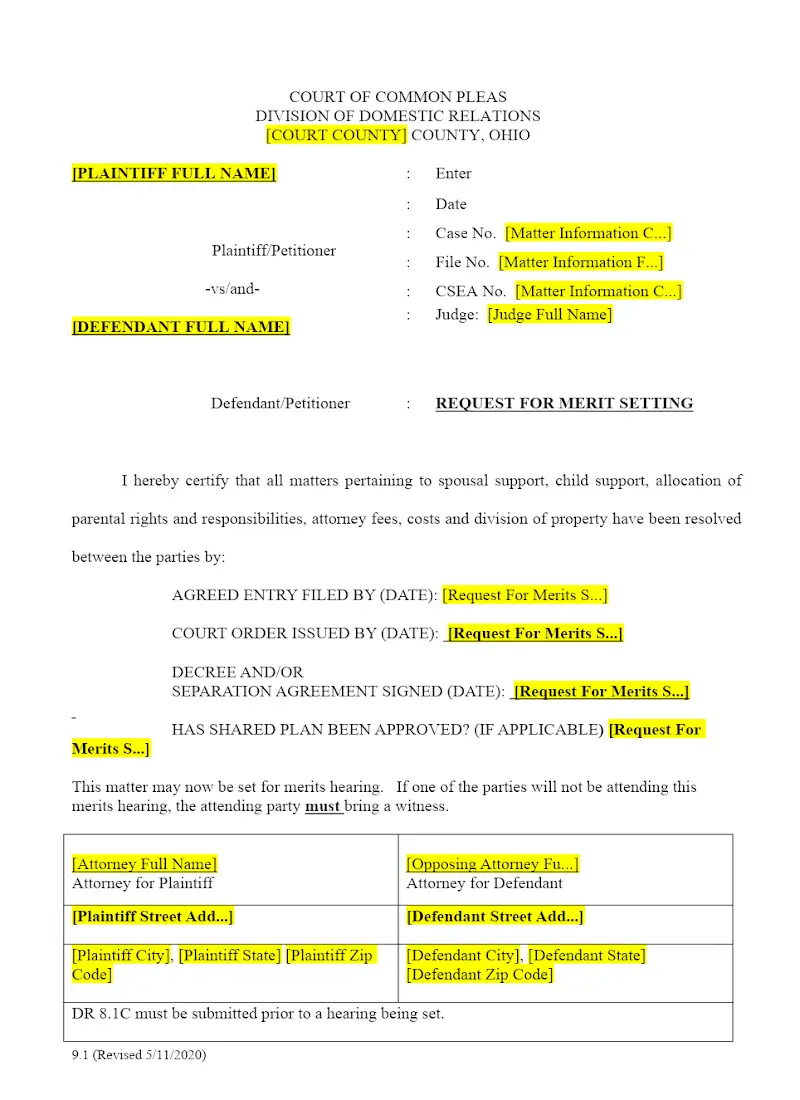 Request for Merit Setting (9.1)