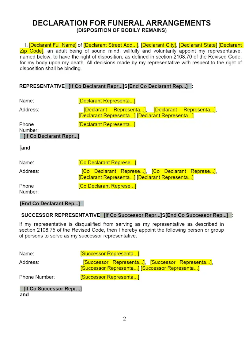 Declaration for Funeral Arrangements