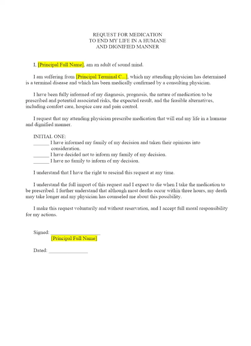 Request for Medication to End Life